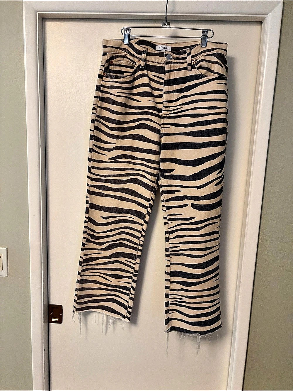 RE/DONE Limited Edition Zebra Print Straight Leg Jeans Waist 30